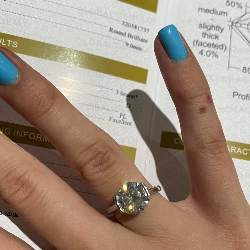 3 carat half bezel moissanite diamond engagement ring - Picture 8 of 12